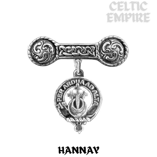 Hannay Family Clan Crest Iona Bar Brooch - Sterling Silver