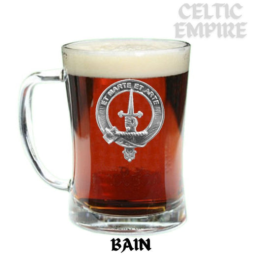 Bain Family Clan Crest Badge Glass Beer Mug