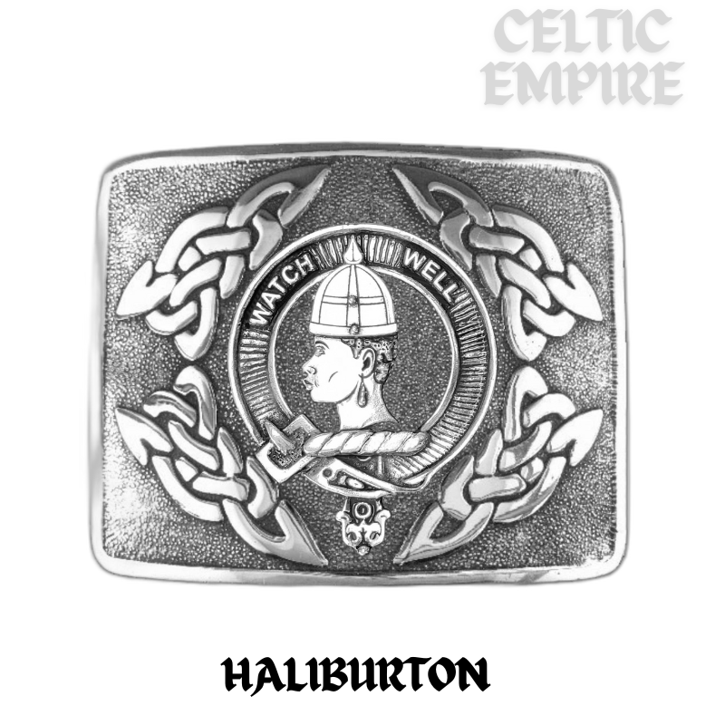 Haliburton Family Clan Crest Interlace Kilt Belt Buckle