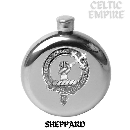 Sheppard 5 oz Round Family Clan Crest Scottish Badge Flask