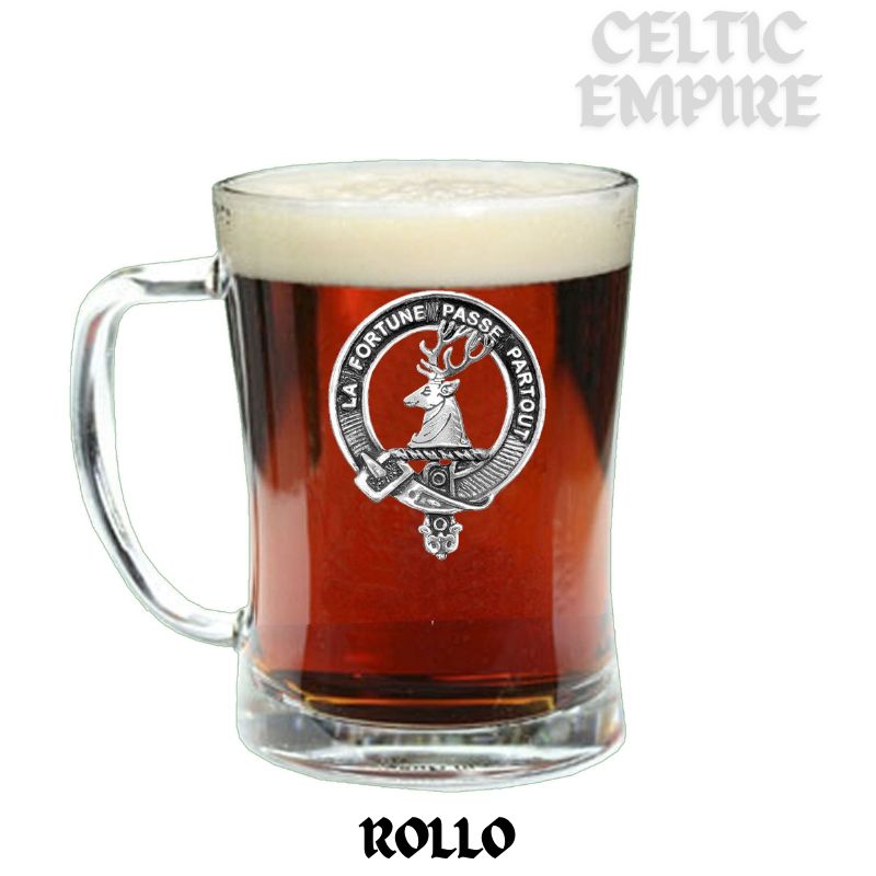 Rollo Family Clan Crest Badge Glass Beer Mug
