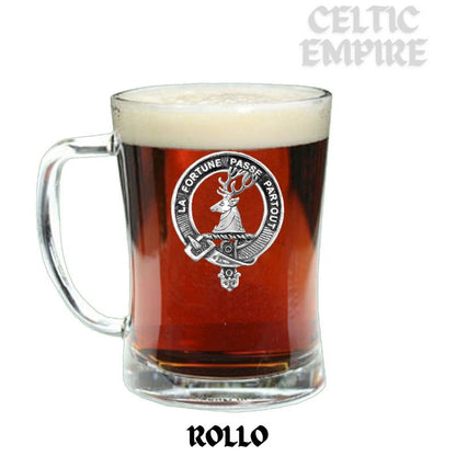 Rollo Family Clan Crest Badge Glass Beer Mug