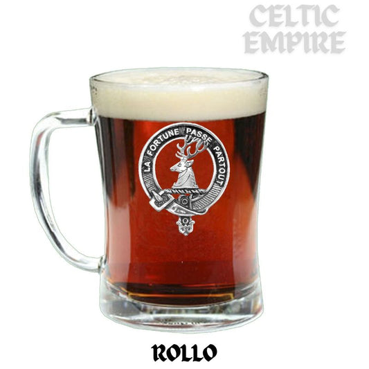 Rollo Family Clan Crest Badge Glass Beer Mug