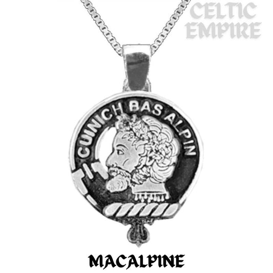 MacAlpin Large 1" Scottish Family Clan Crest Pendant - Sterling Silver