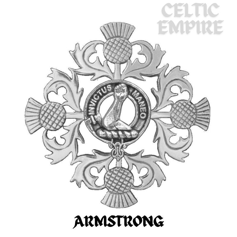 Armstrong Family Clan Crest Scottish Four Thistle Brooch