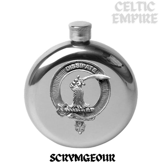 Scrymgeour 5 oz Round Family Clan Crest Scottish Badge Flask