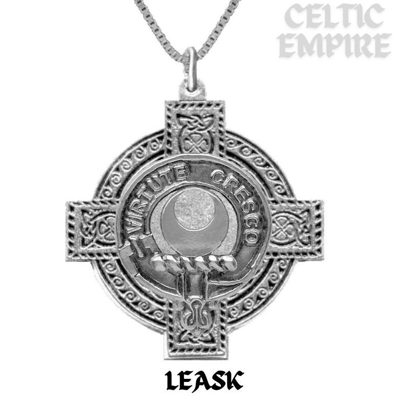 Leask Family Clan Crest Celtic Cross Pendant Scottish