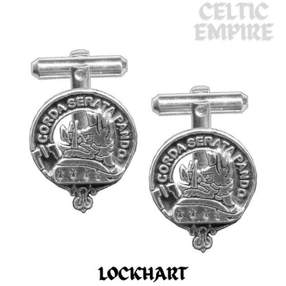 Lockhart Family Clan Crest Scottish Cufflinks; Pewter, Sterling Silver and Karat Gold