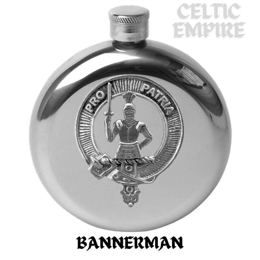 Bannerman Round Family Clan Crest Scottish Badge Flask 5oz