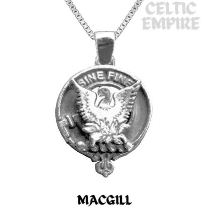 MacGill Large 1" Scottish Family Clan Crest Pendant - Sterling Silver