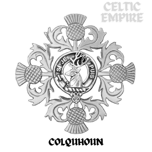 Colquhoun Family Clan Crest Scottish Four Thistle Brooch