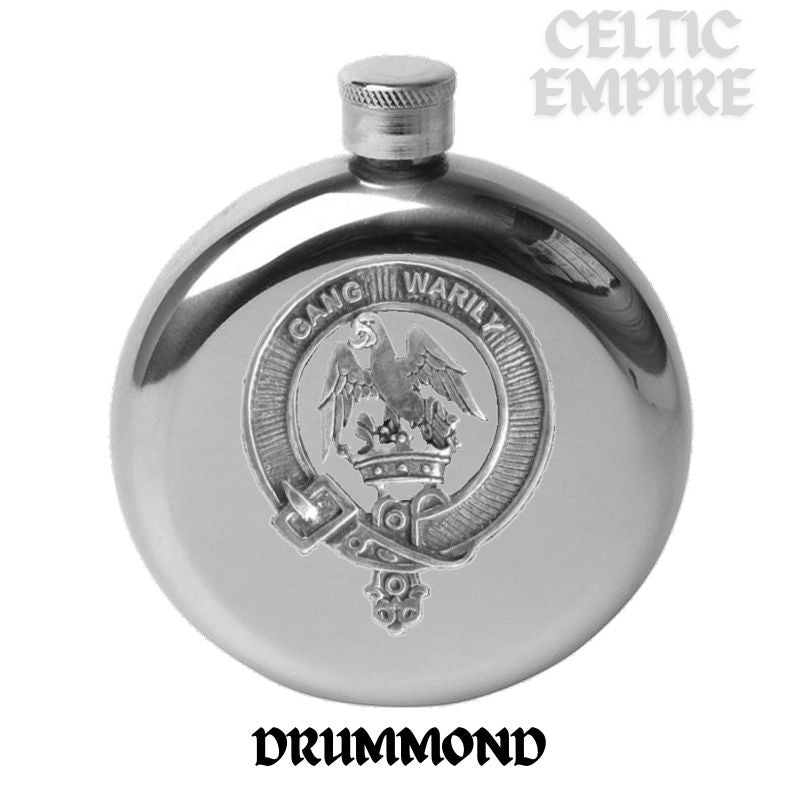 Drummond Round Family Clan Crest Scottish Badge Flask 5oz