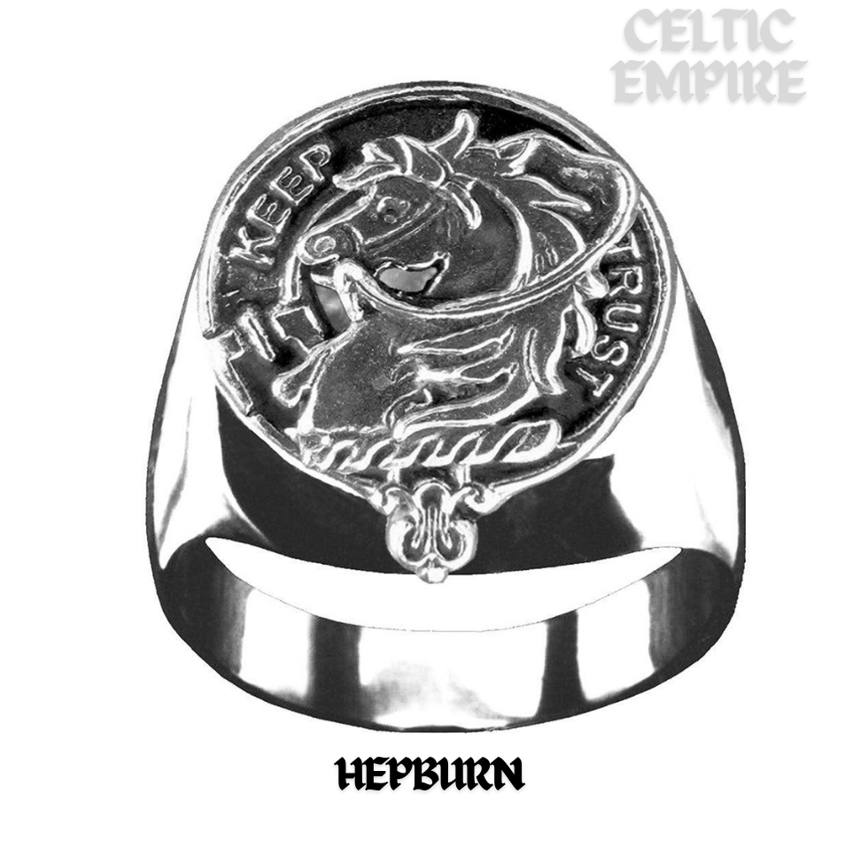 Hepburn Scottish Family Clan Crest Ring Sterling Silver and Karat Gold