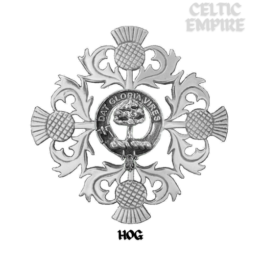 Hog Family Clan Crest Scottish Four Thistle Brooch