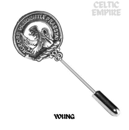 Young Family Clan Crest Stick or Cravat pin, Sterling Silver