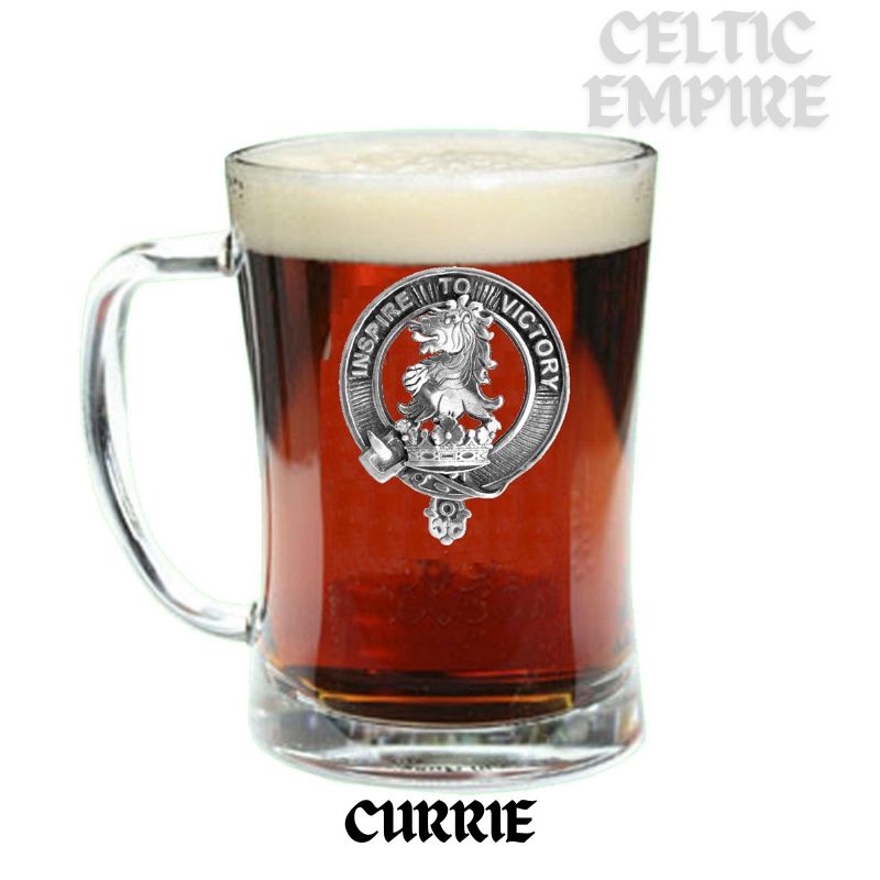 Currie Family Clan Crest Badge Glass Beer Mug