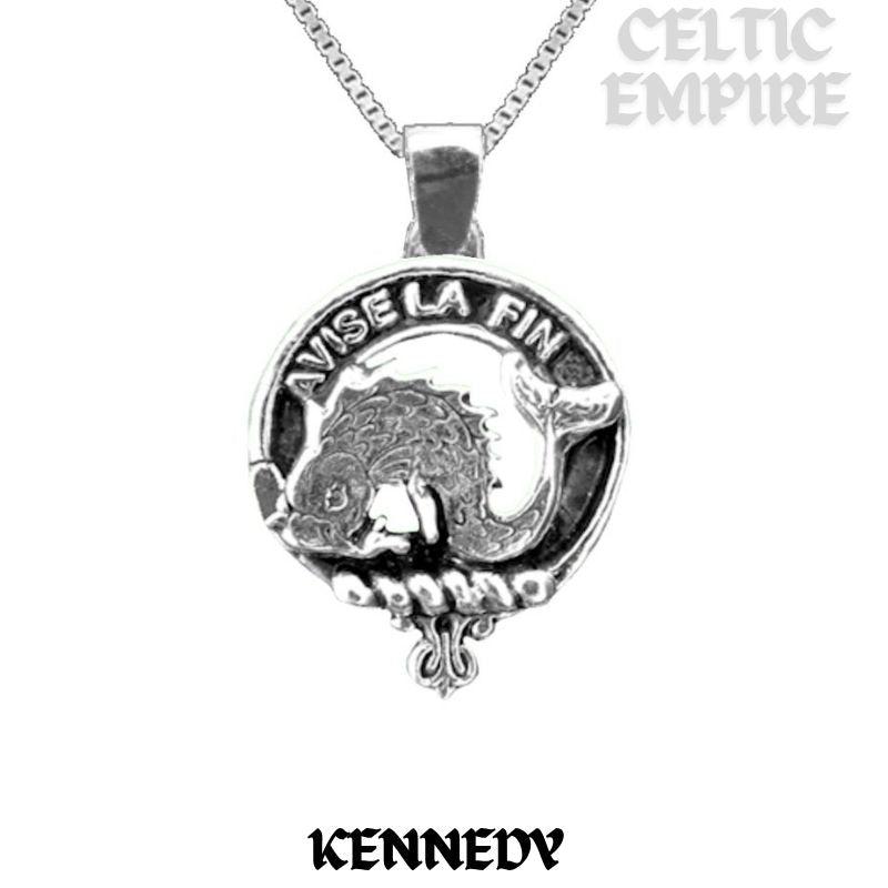 Kennedy Large 1" Scottish Family Clan Crest Pendant - Sterling Silver