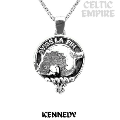 Kennedy Large 1" Scottish Family Clan Crest Pendant - Sterling Silver