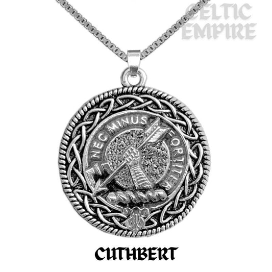 Cuthbert Family Clan Crest Celtic Interlace Disk Pendant, Scottish Family Crest