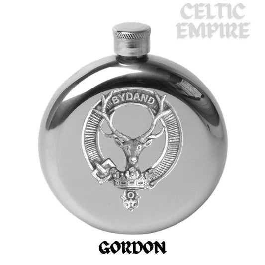 Gordon Round Family Scottish Family Clan Crest Badge Stainless Steel Flask 5oz