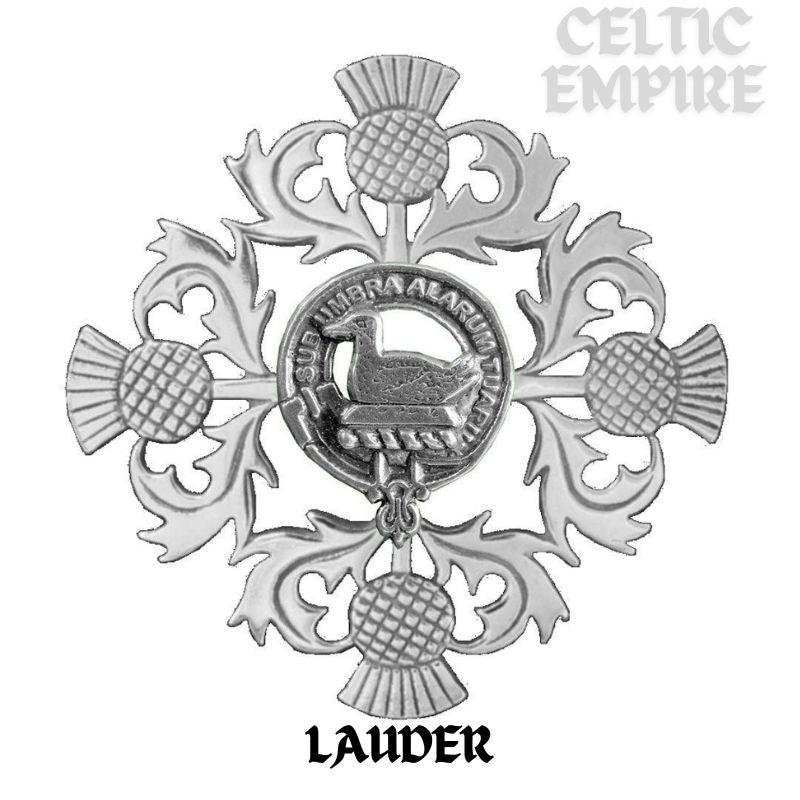 Lauder Family Clan Crest Scottish Four Thistle Brooch