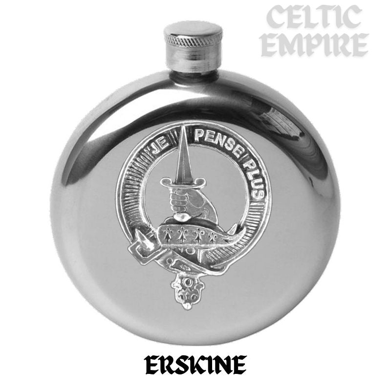 Erskine Round Family Clan Crest Scottish Badge Flask 5oz