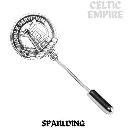 Spaulding Family Clan Crest Stick or Cravat pin, Sterling Silver