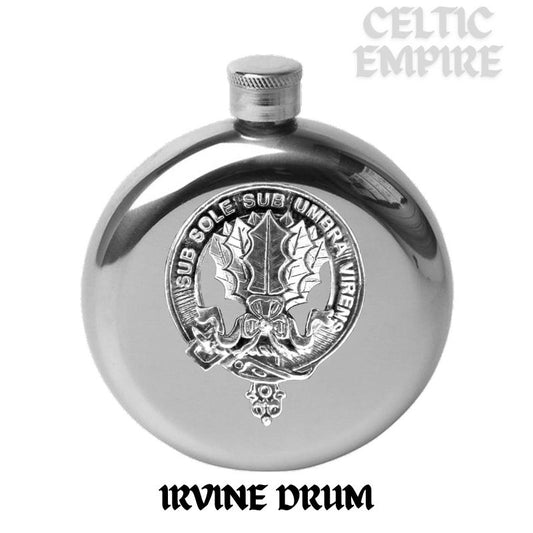 Irvine (Drum) 5oz Round Family Clan Crest Scottish Badge Flask