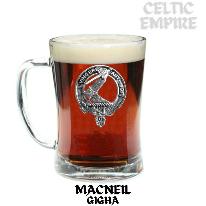 MacNeil Gigha & Colonsay Family Clan Crest Badge Glass Beer Mug