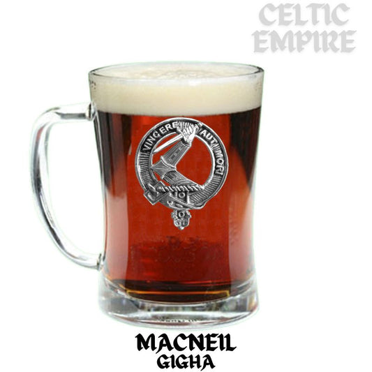 MacNeil Gigha & Colonsay Family Clan Crest Badge Glass Beer Mug