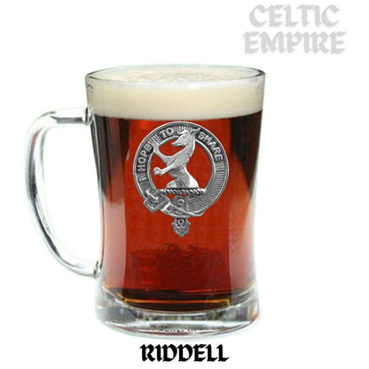 Riddell Family Clan Crest Badge Glass Beer Mug