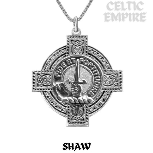 Shaw Family Clan Crest Celtic Cross Pendant Scottish