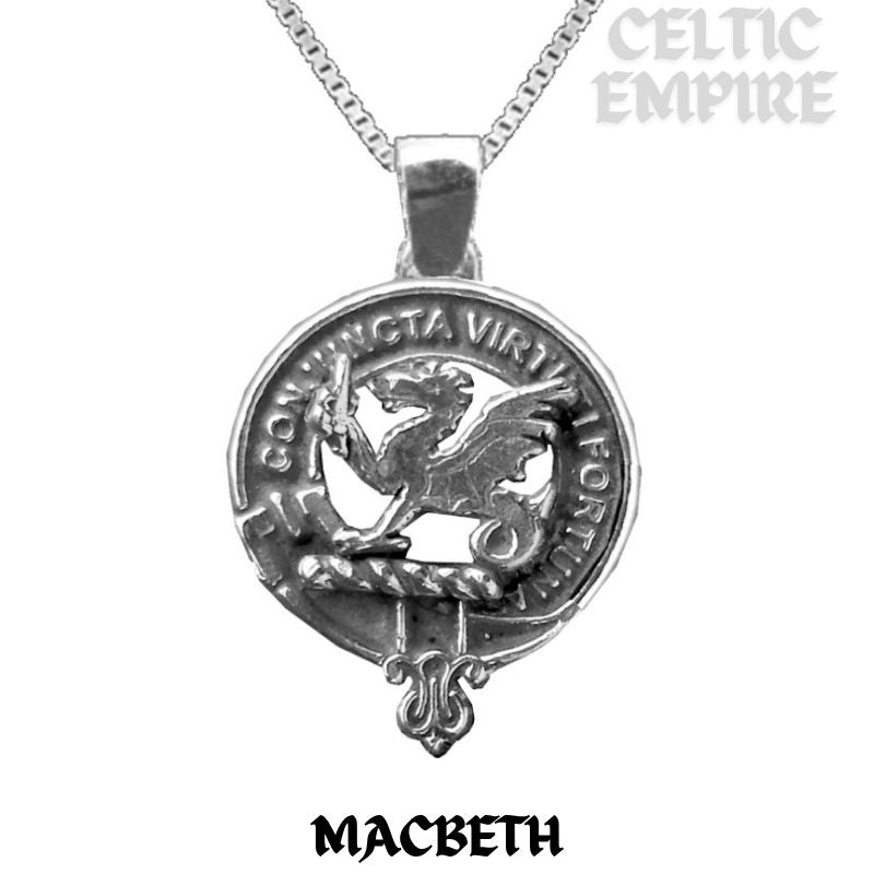 MacBeth Large 1" Scottish Family Clan Crest Pendant - Sterling Silver