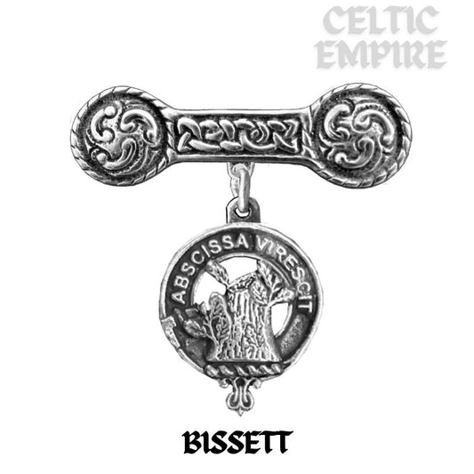 Bissett Family Clan Crest Iona Bar Brooch - Sterling Silver