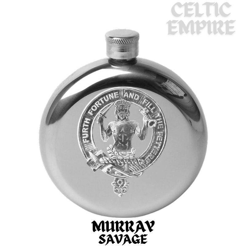 Murray (Savage) 5 oz Round Family Clan Crest Scottish Badge Flask
