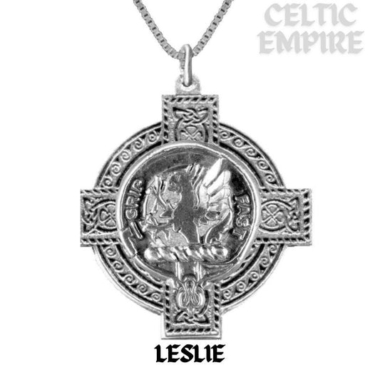 Leslie Family Clan Crest Celtic Cross Pendant Scottish
