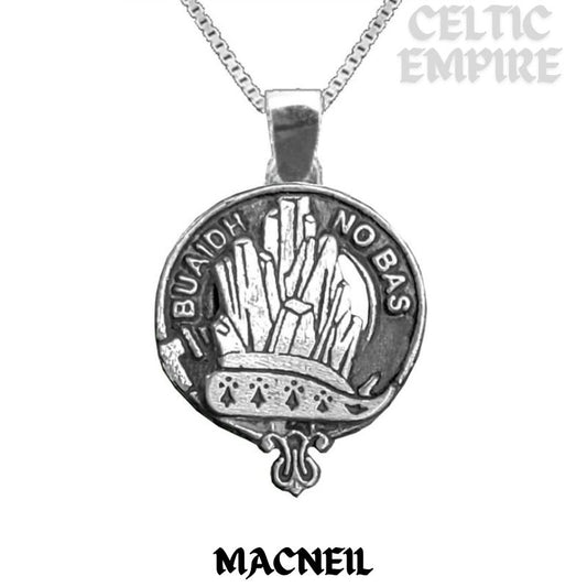 MacNeill Old Motto Large 1" Scottish Family Clan Crest Pendant - Sterling Silver