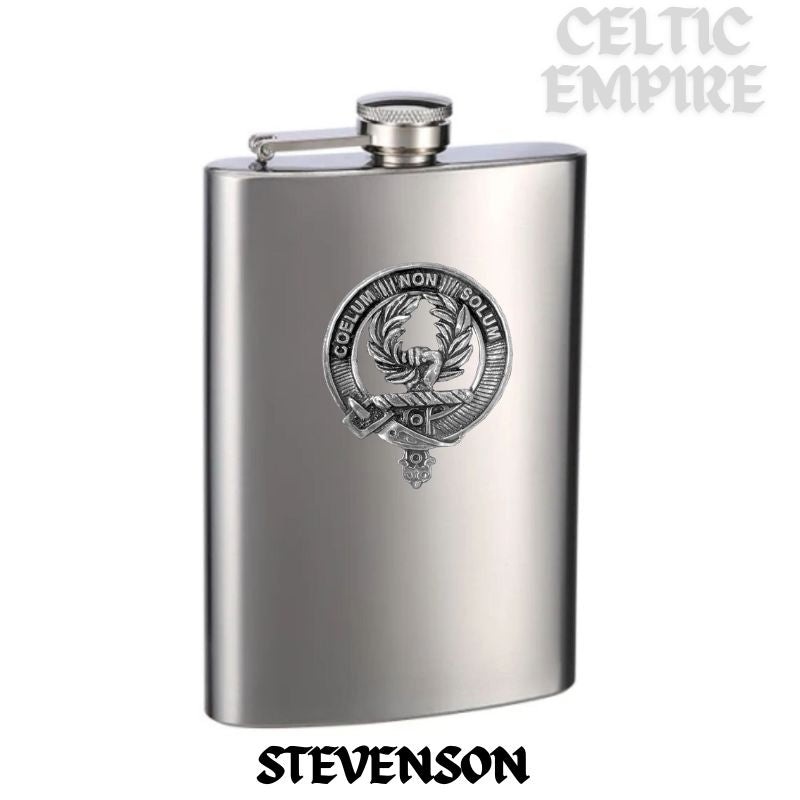 Stevenson 8oz Family Clan Crest Scottish Badge Stainless Steel Flask