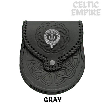 Gray Scottish Family Clan Badge Sporran, Leather