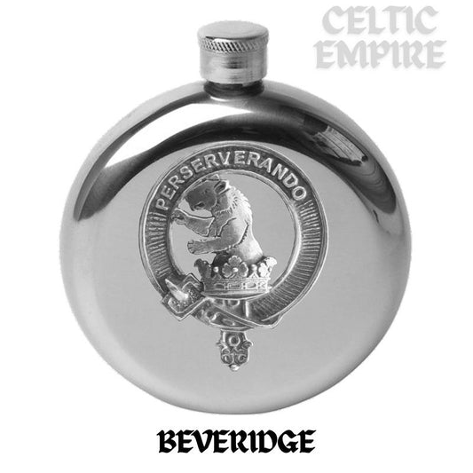 Beveridge Round Family Clan Crest Scottish Badge Flask 5oz