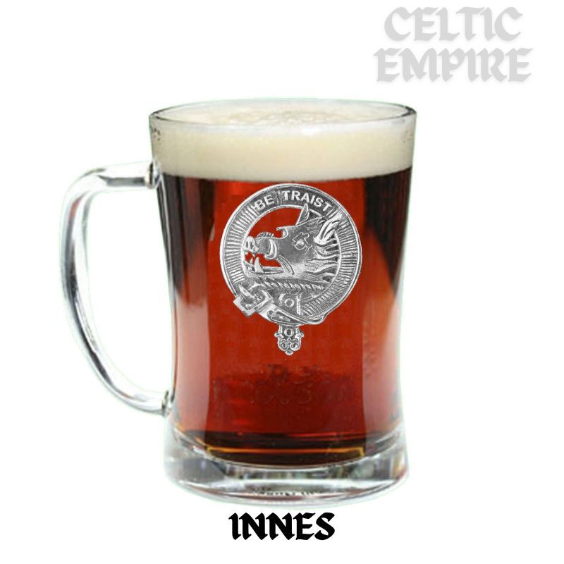 Innes Crest Badge Beer Mug, Scottish Glass Tankard