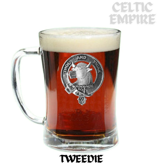 Tweedie Family Clan Crest Badge Glass Beer Mug