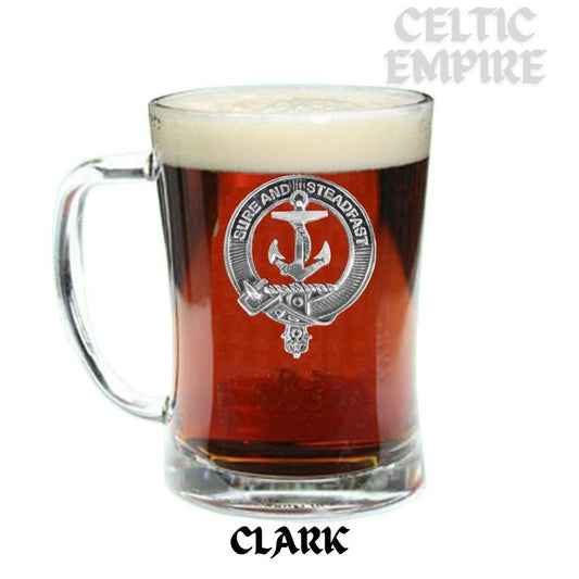 Clark Family Clan Crest Badge Glass Beer Mug