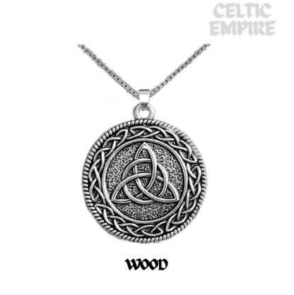 Wood Family Clan Crest Celtic Interlace Disk Pendant, Scottish Family Crest