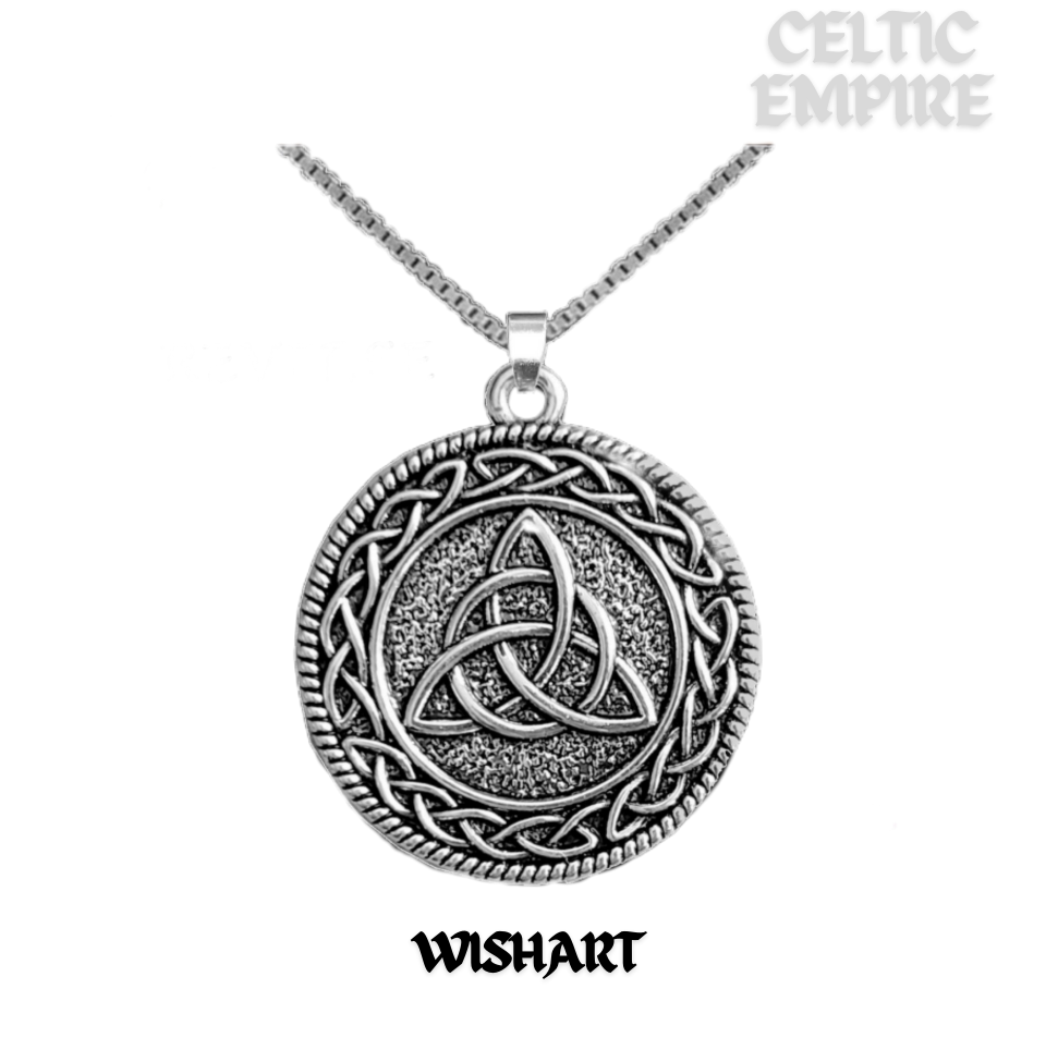 Wishart Family Clan Crest Celtic Interlace Disk Pendant, Scottish Family Crest