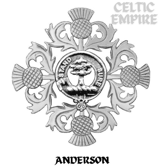 Anderson Family Clan Crest Scottish Four Thistle Brooch