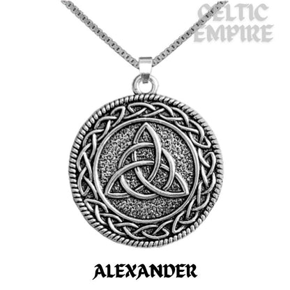 Alexander Family Clan Crest Celtic Interlace Disk Pendant, Scottish Family Crest