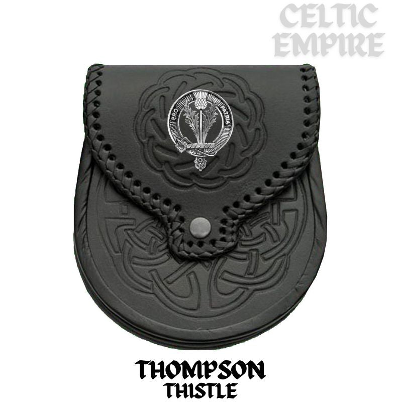 Thompson (Thistle) Scottish Family Clan Badge Sporran, Leather