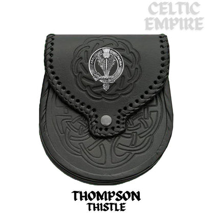 Thompson (Thistle) Scottish Family Clan Badge Sporran, Leather