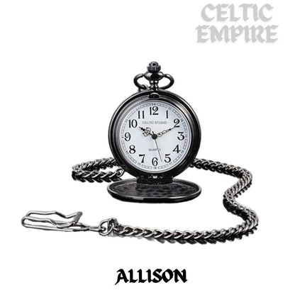 Allison Family Clan Crest Black Pocket Watch